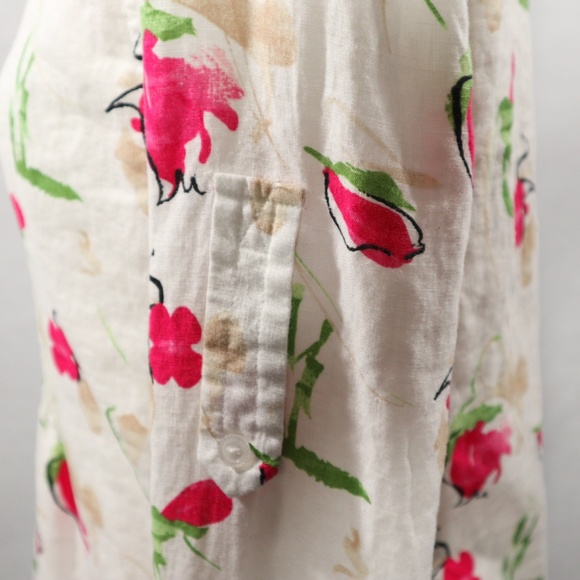 Linen Shirt Blouse Liz Claiborne Cream Pink M - Picture 5 of 8
